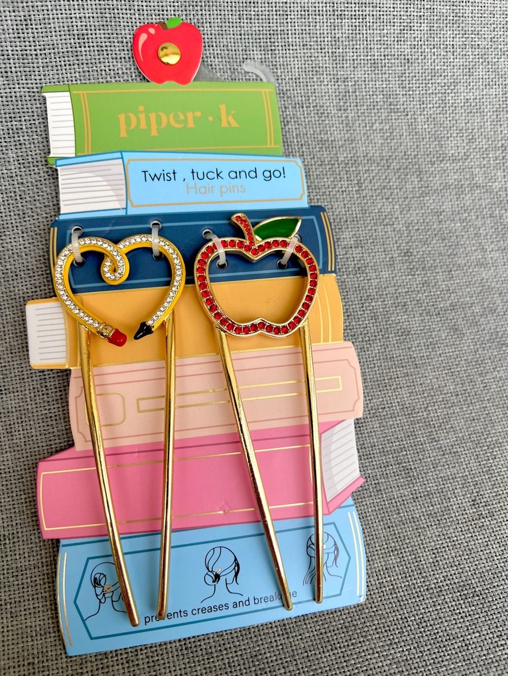 Piper K pencil apple crystals set of 2  hair pins